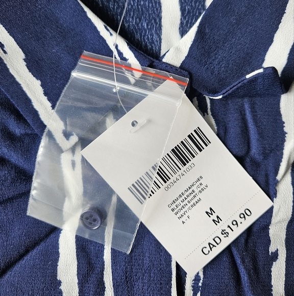 4/$20 Navy Blue Striped Button Down Cropped Shirt - Picture 3 of 6